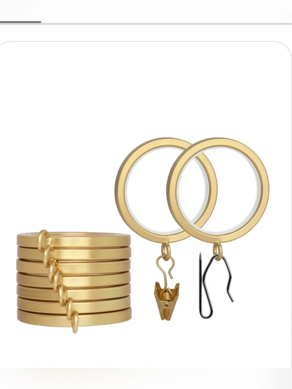 Gold Curtain Rings with Clips & Hooks 1.5” 9pcs (for 1 panel)